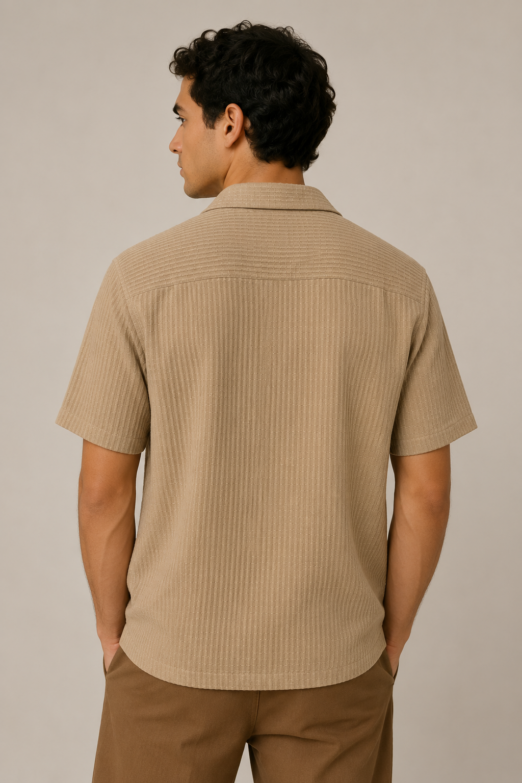 Camisas Para Hombre Manga Corta Tejido Tableado B65453 Camello