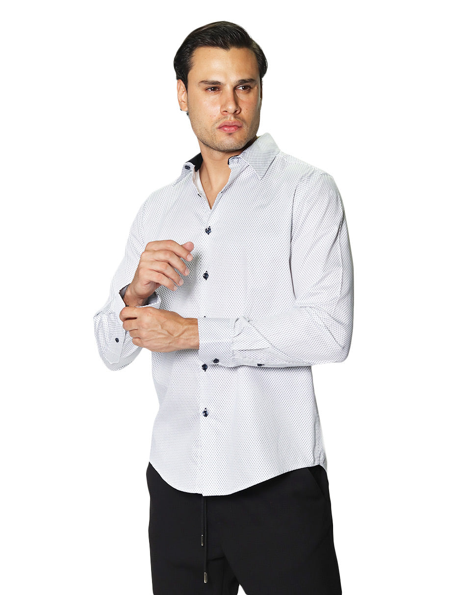 Camisas Para Hombre Manga Larga Rombos B45311 Blanco