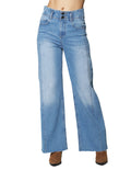 Jeans Para Mujer Pantalon De Mezclilla Wide Leg Tiro Alto V43101 Bleach