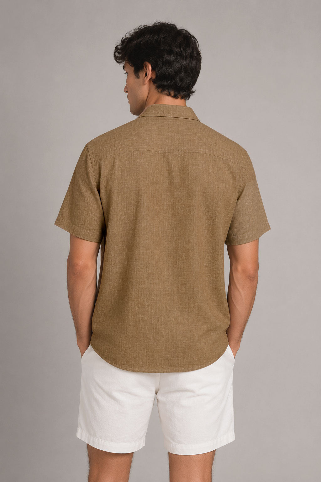 Camisas Para Hombre Manga Corta Albatros Tipo Lino Semi Recta B61561 Cocoa