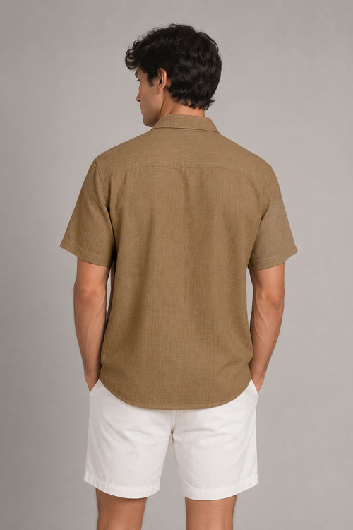 Camisas Para Hombre Manga Corta Albatros Tipo Lino Semi Recta B61561 Cocoa