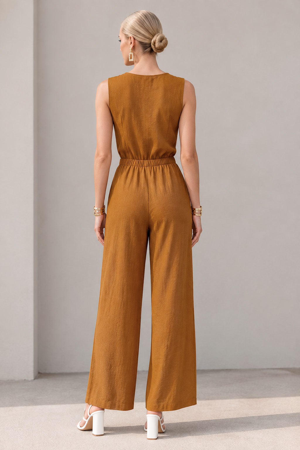 Pantalones Para Mujer Wide Leg Con Textura Básico W63110 Ocre
