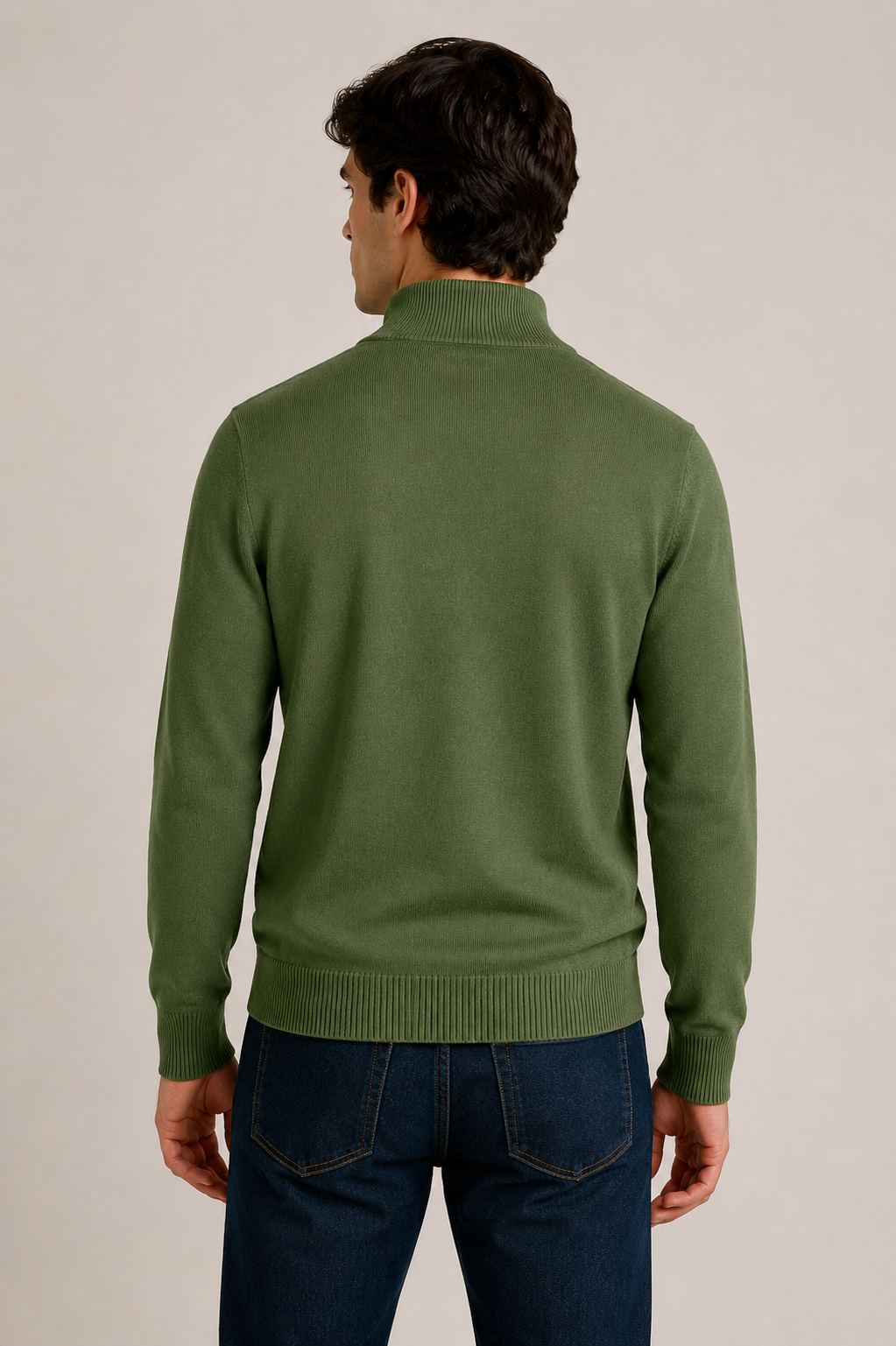 Suéteres Para Hombre Cuello Alto y Cremallera De Punto Fino E65302 Militar