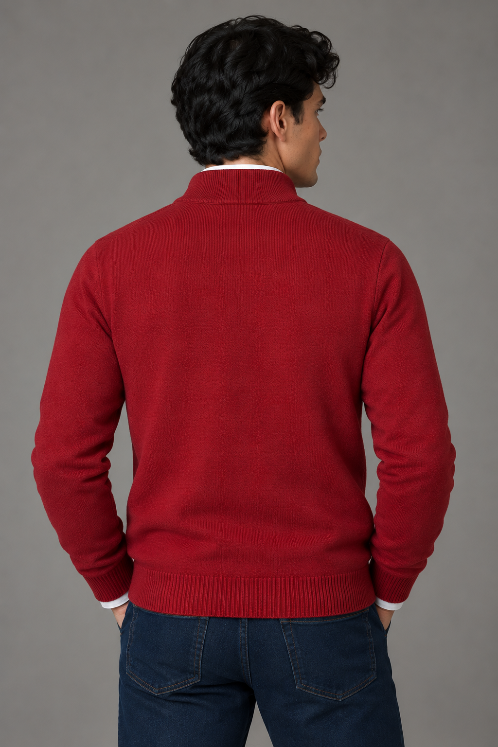Suéteres Para Hombre Cuello Alto y Cremallera De Punto Fino E65302 Vino