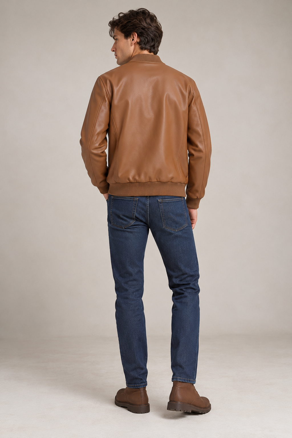Chamarras Para Hombre Bomber Tipo Piel Cierre Frontal D45306 Camel