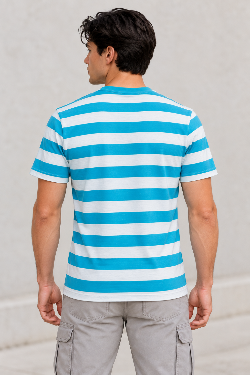 Playeras Para Hombre De Manga Corta Con Estampado De Rayas A41112 Aqua