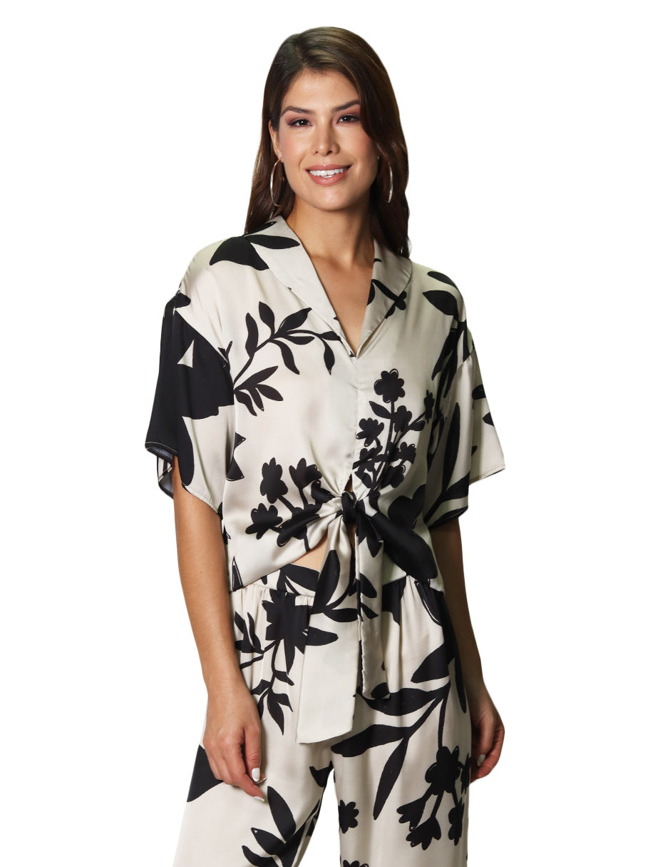 Blusas Para Mujer Satinada Estampado Floral N43100 Unico