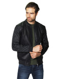 Chamarras Para Hombre de Piel Sintetica Bomber Jacket D45324 Negro