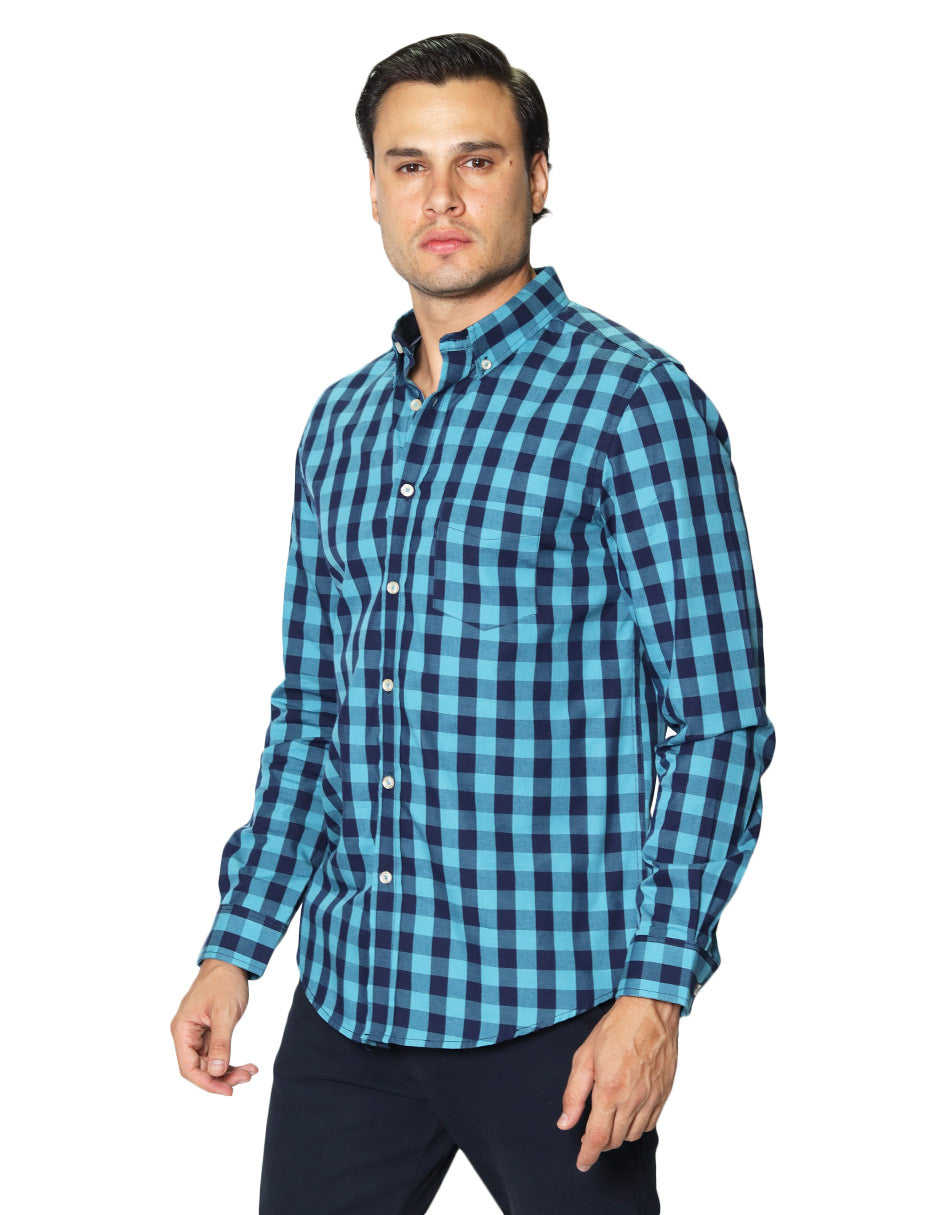 Camisas Para Hombre Manga Larga Cuadros B45204 Verde