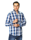 Camisas Para Hombre Manga Larga Cuadros B45105 Azul