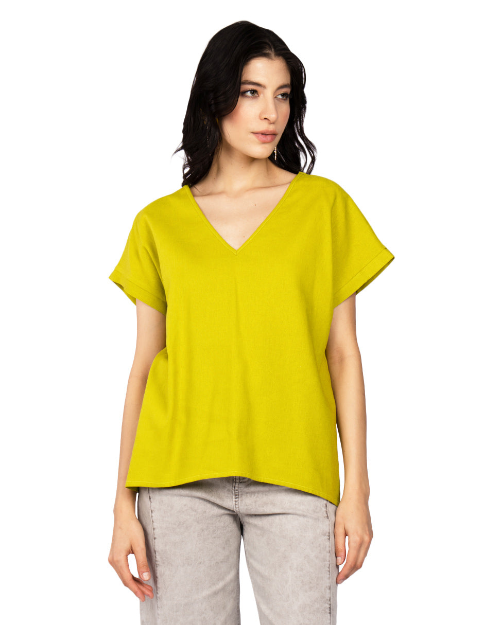 Blusas Para Mujer Tipo Lino Basico Ovesize N51154 Limon