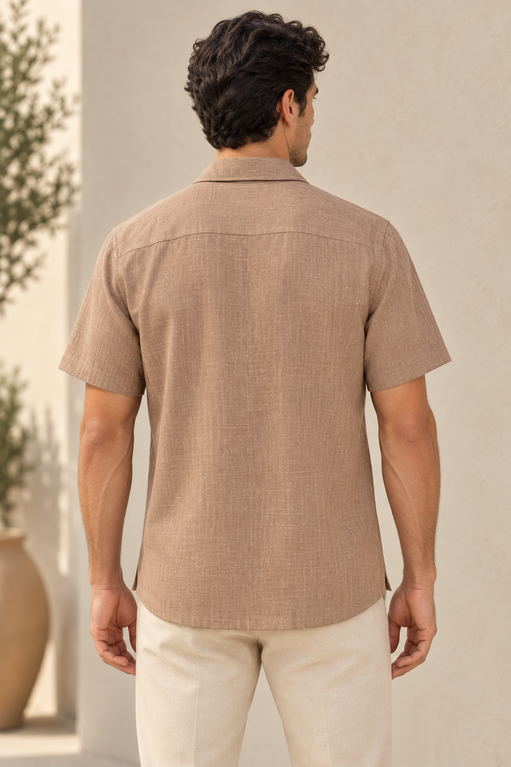 Camisas Para Hombre Tipo Lino Corte Relaxed Estilo Resort B61551 Cocoa