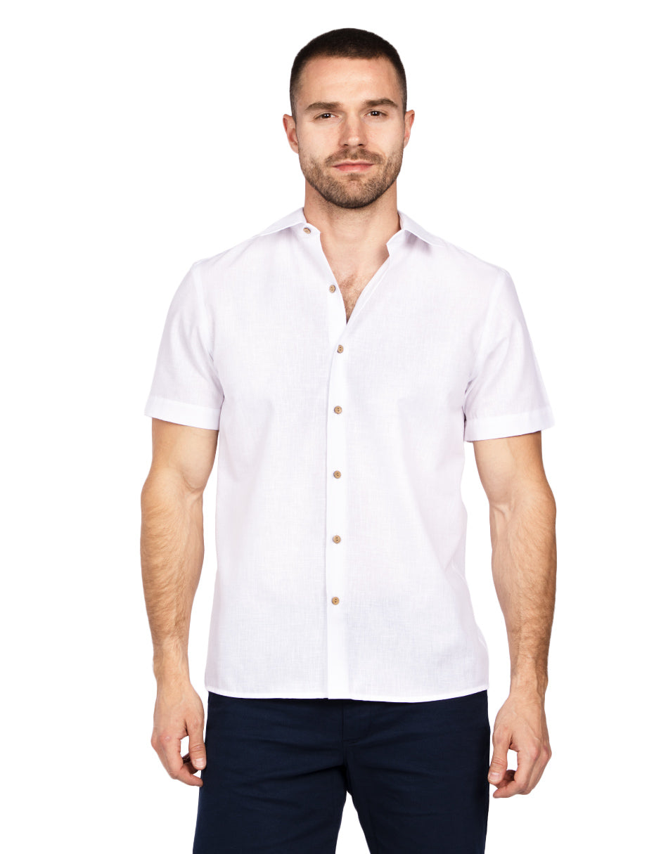 Camisas Para Hombre Estilo Lino B51365 Blanco