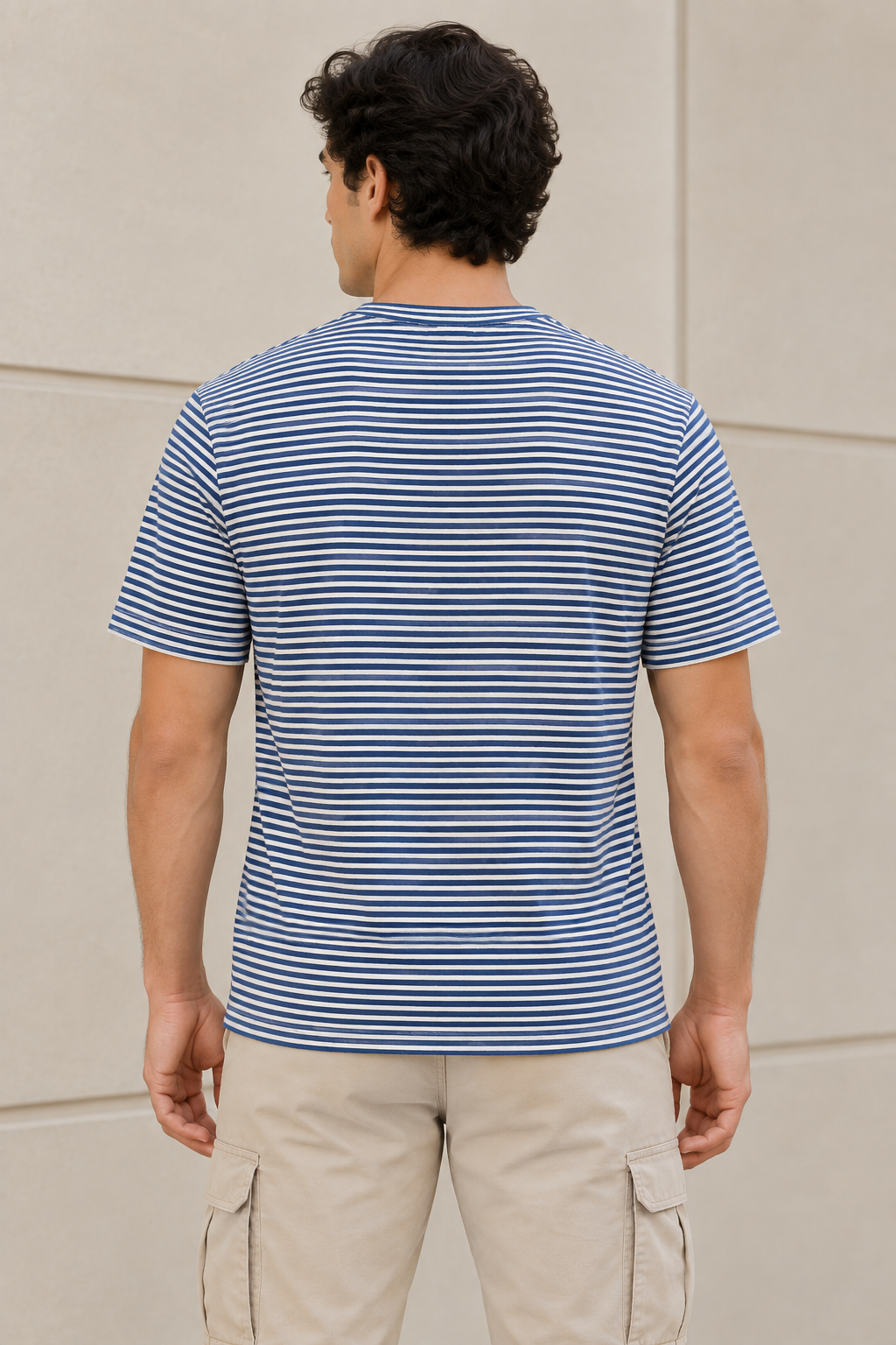 Playeras Para Hombre De Manga Corta Con Estampado De Micro Rayas A41111 Azul