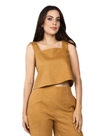 Blusas Para Mujer Top Lino Con Escote De Tirantes N51153 Camel