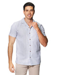 Camisas Para Hombre De Manga Corta Estampada De Cuello Abierto Con Textura Relaxed Fit B41366 Indigo