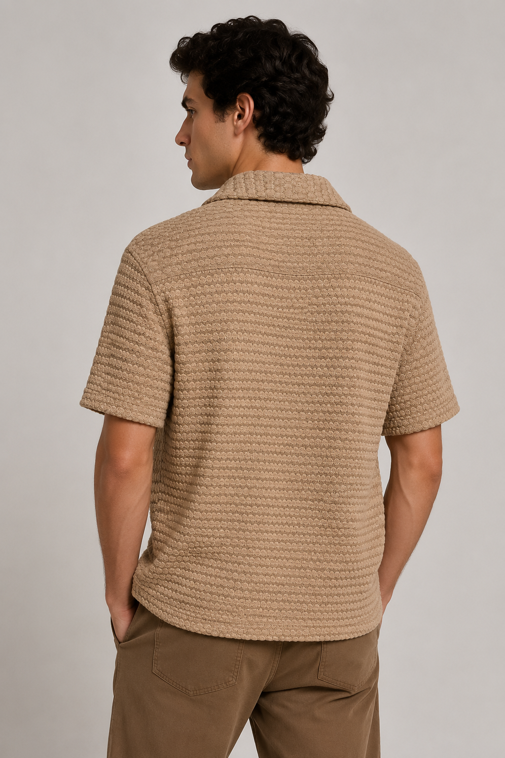 Camisas Para Hombre Manga Corta Tejido Punto B65458 Kaki