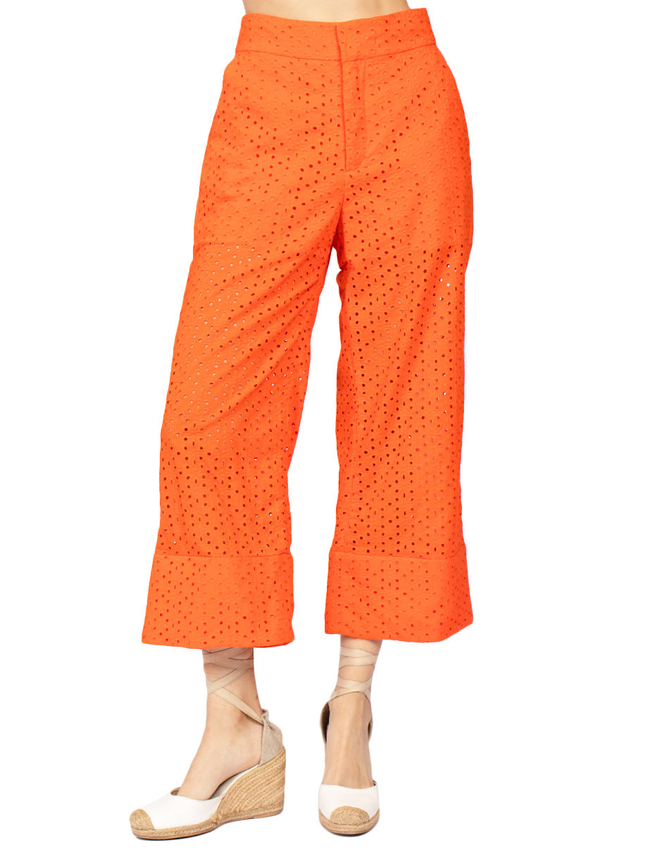 Pantalones Para Mujer Pesquero Liso Perforado Acampanado W41125 Naranja