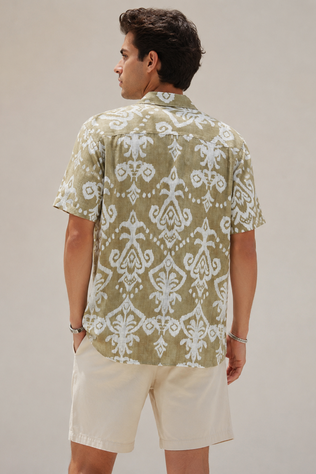 Camisas Para Hombre Manga Corta Estampada Para Playa B61554 Beige