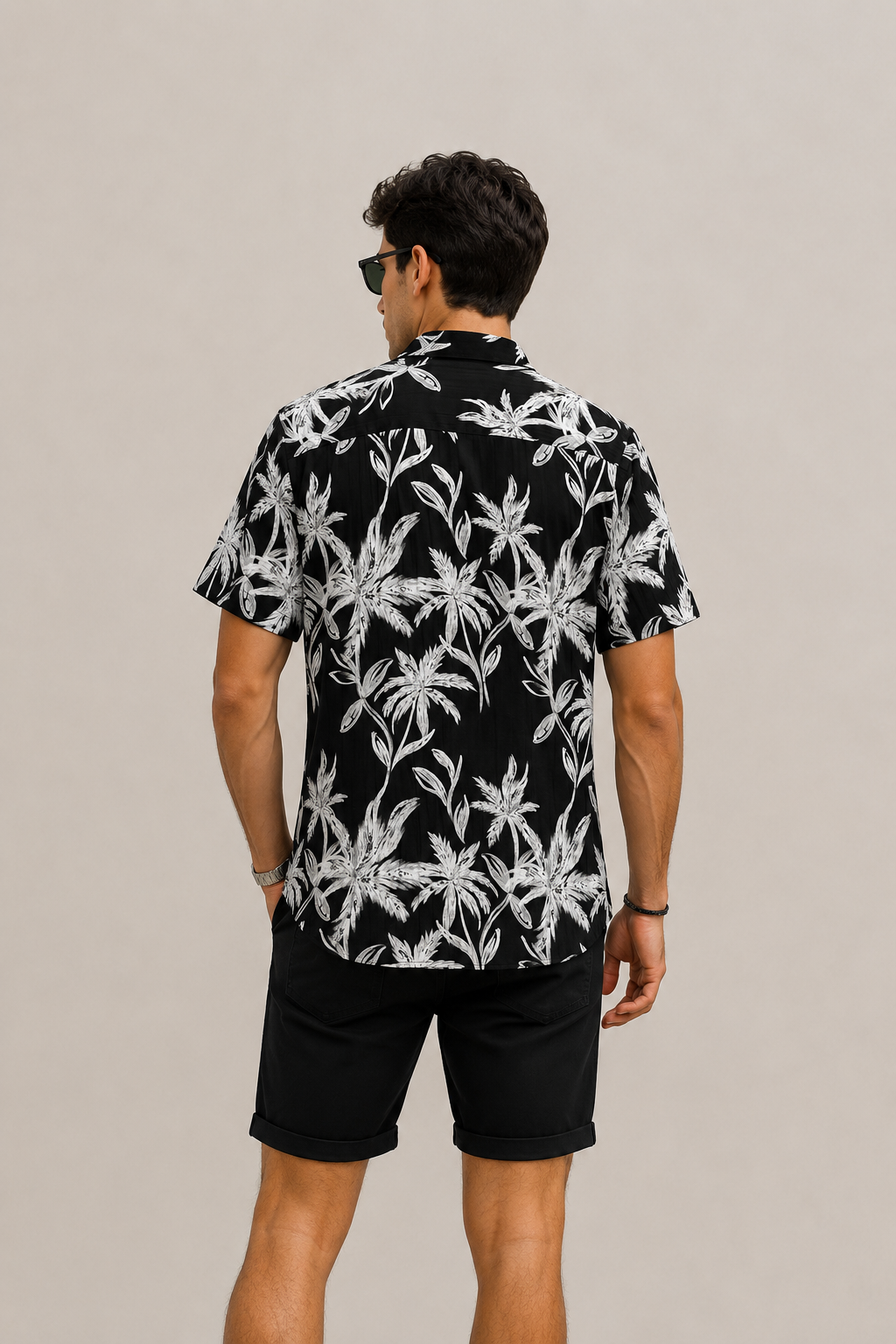 Camisas Para Hombre Manga Corta Hawaiana Fresca B61555 Negro