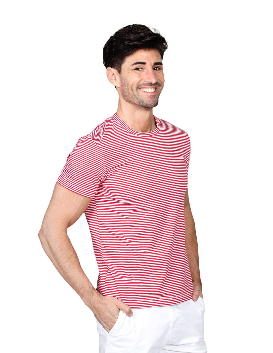 Playeras Para Hombre De Manga Corta Con Estampado De Micro Rayas A41111 Rojo