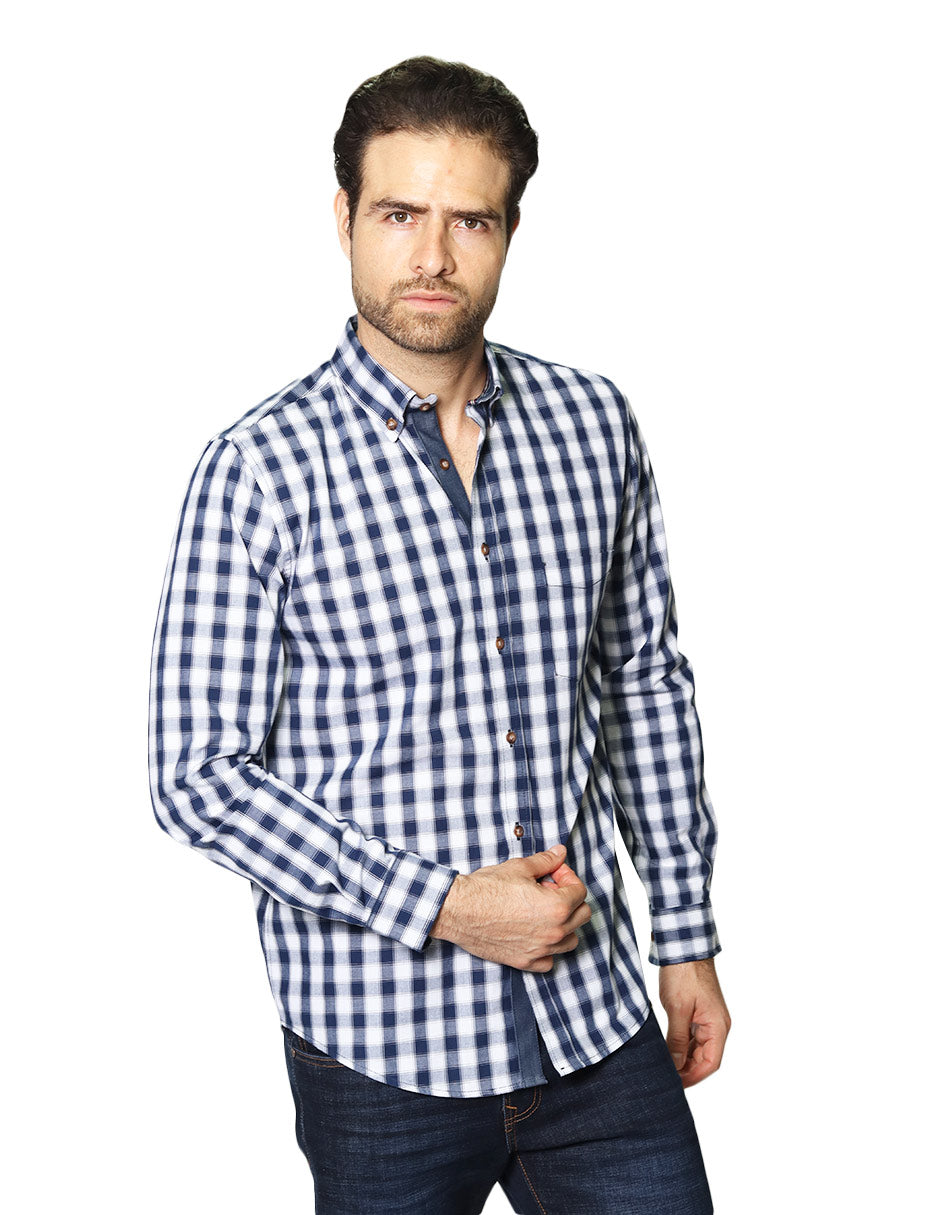 Camisas Para Hombre Manga Larga Cuadros B45104 Blanco