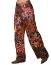 Pantalones Para Mujer Bobois Moda Casuales Satinado Amplio Pierna Ancha Estampado de Flores W33105 Café Rojo
