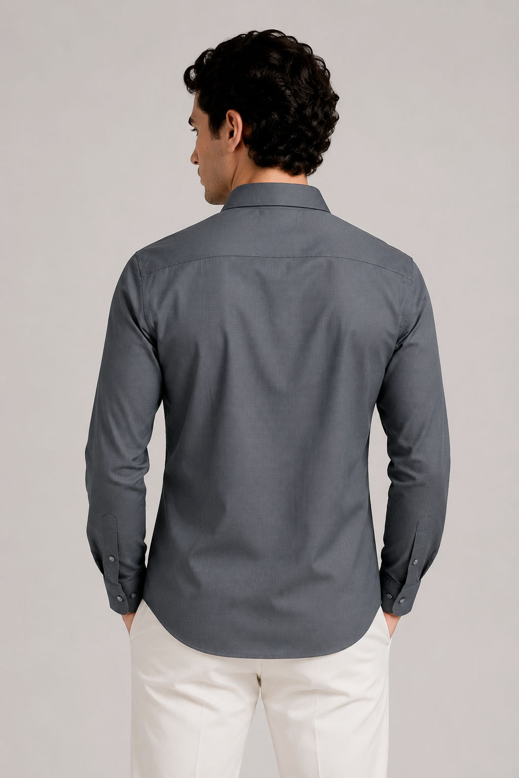 Camisas Para Hombre Super Stretch Jacquard Sin Arrugas B55404 Gris