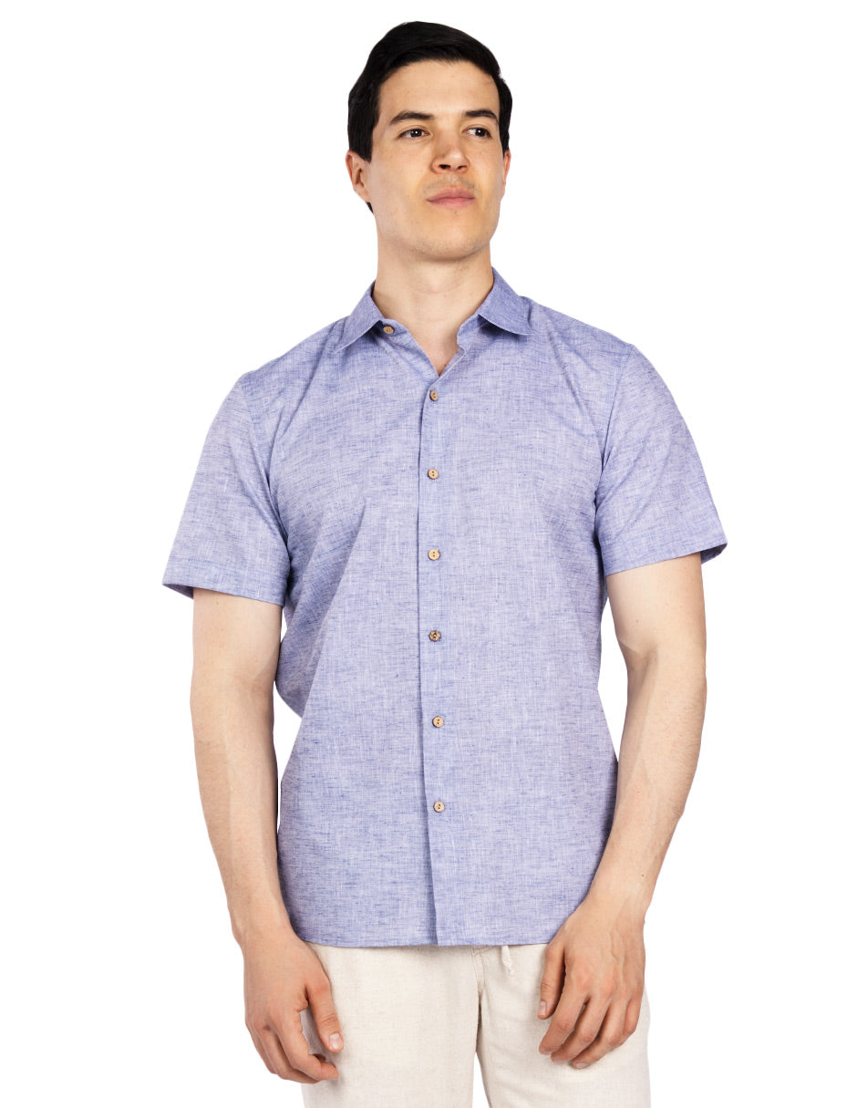 Camisas Para Hombre Estilo Lino B51365 Azul