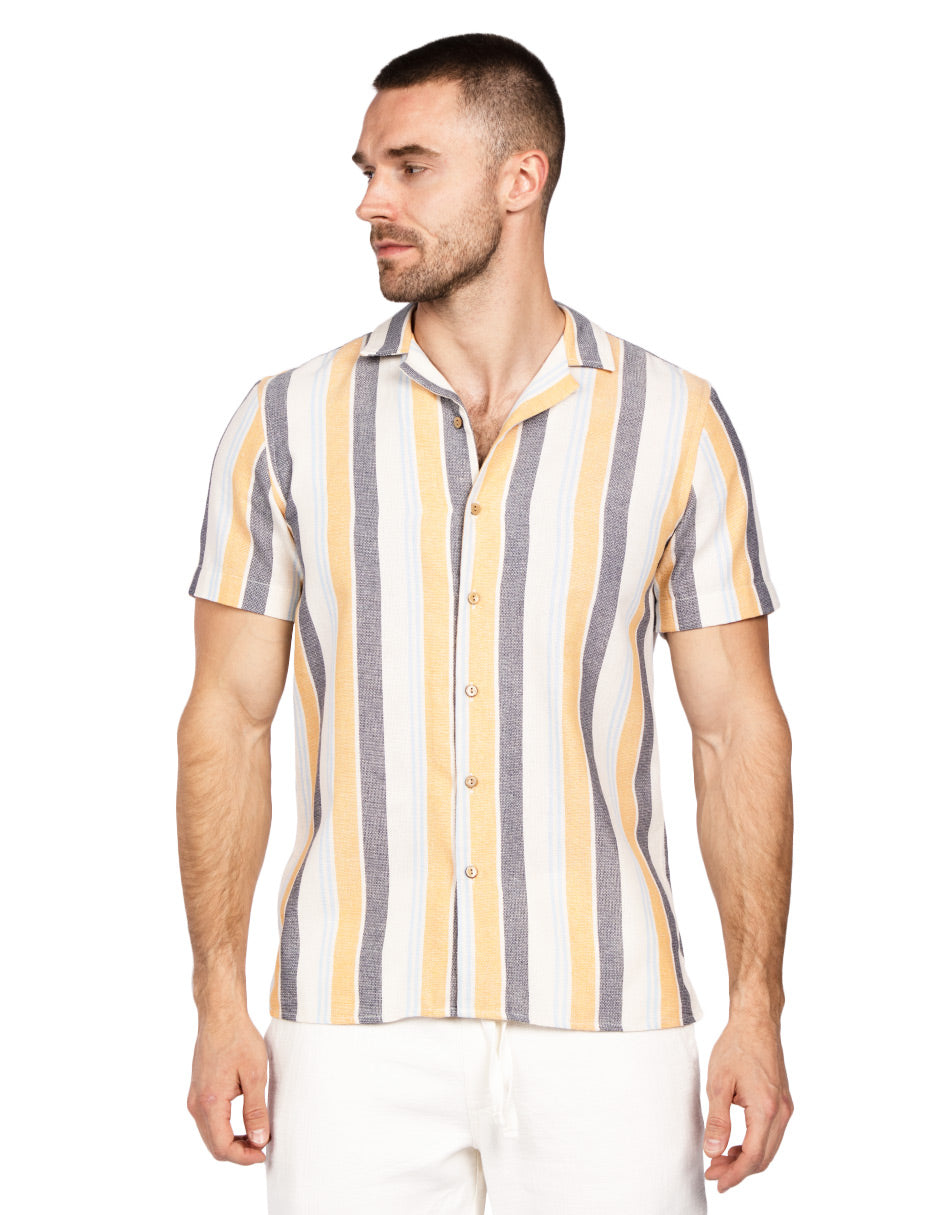 Camisas Para Hombre Resort Estampada B51364 Mostaza