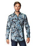 Camisas Para Hombre Manga Larga Estampada B45521 Azul