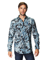 Camisas Para Hombre Manga Larga Estampada B45521 Azul