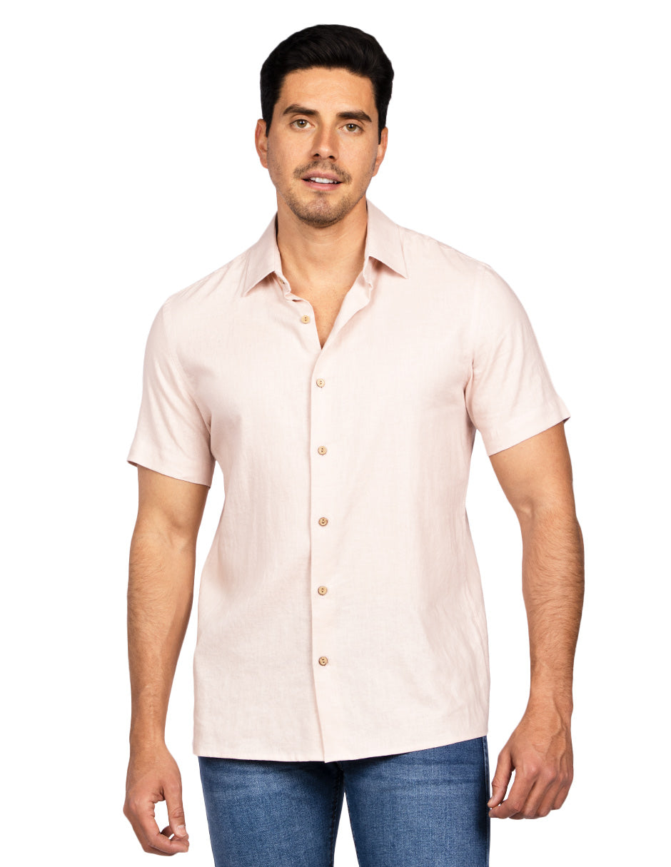 Camisas Para Hombre Estilo Lino Liso B51372 Rosa Palo