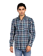 Camisas Para Hombre Manga Larga Cuadros Tipo Lino B51125 Marino
