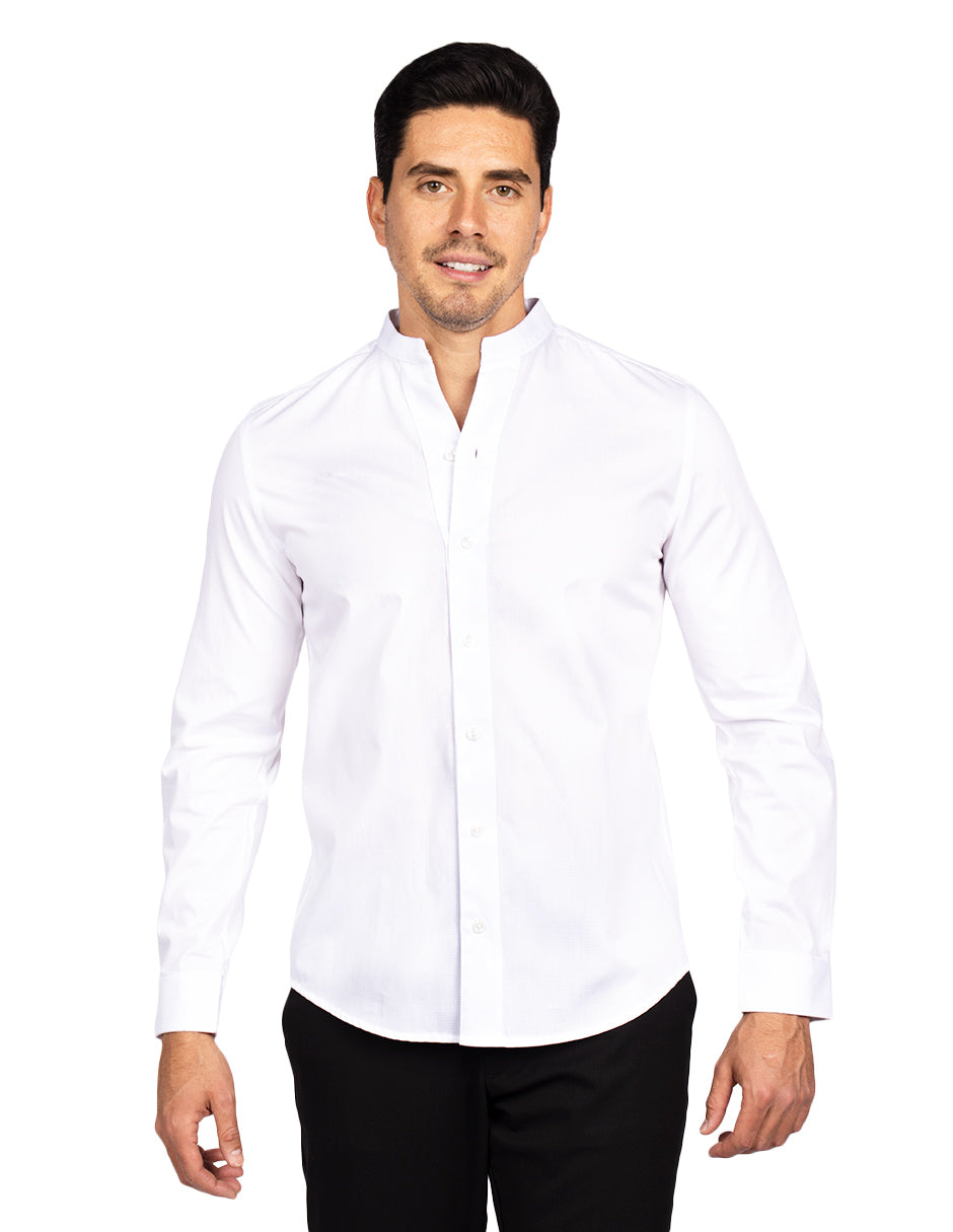 Camisas Para Hombre Textura Cuello Mao B51318 Blanco