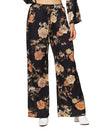Pantalones Para Mujer Bobois Moda Casuales Santinado Estilo Japones Acampanado Amplio Con Estampado Floral W33107 Negro