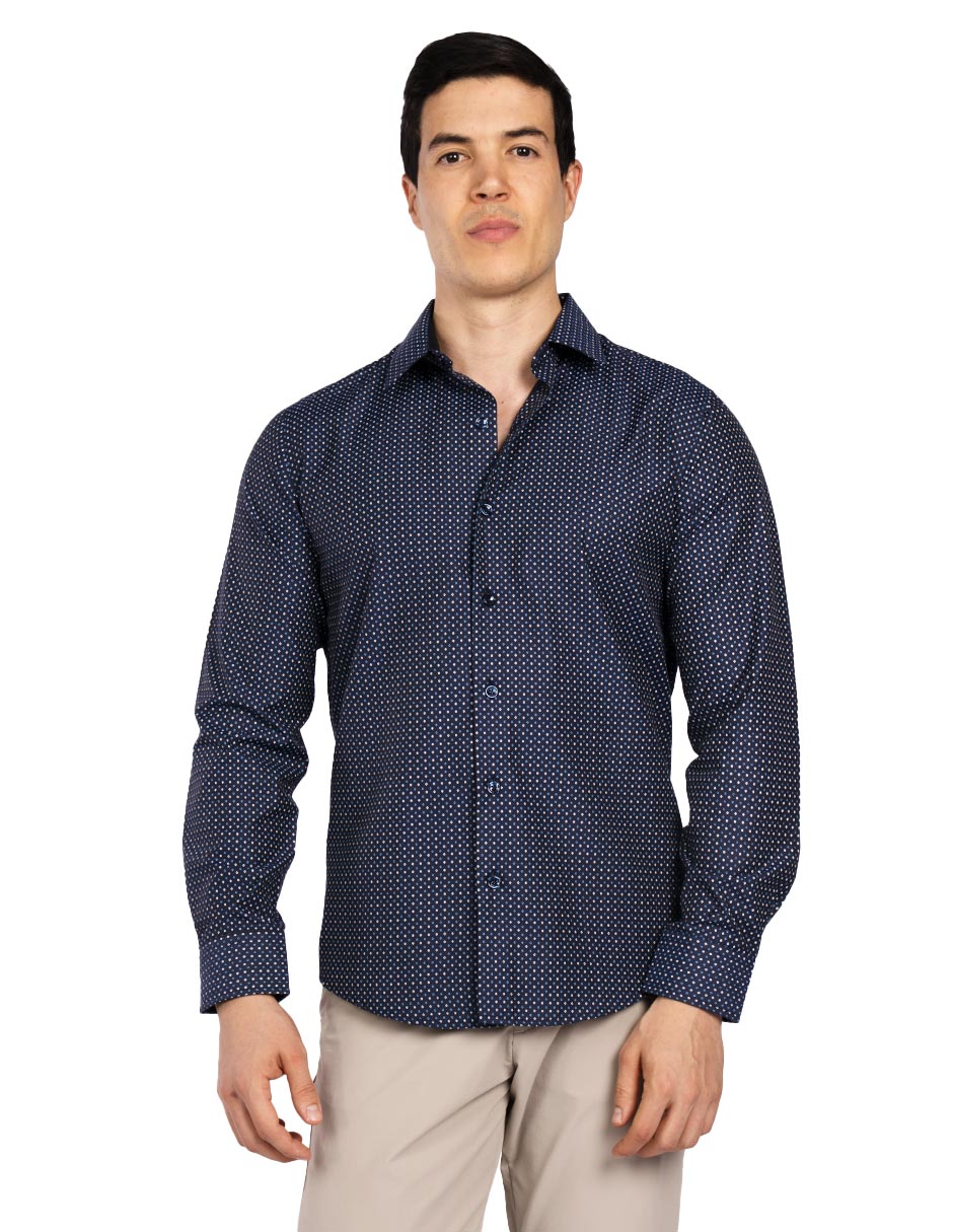 Camisas Para Hombre Slim Fit Microcuadros B51313 Marino