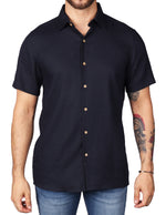 Camisas Para Hombre Estilo Lino Liso B51372 Marino