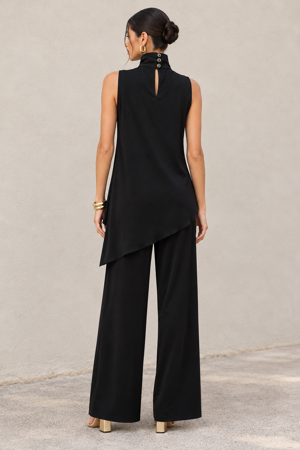 Blusas Para Mujer Blusón Sin Mangas Cuello Alto Corte Asimétrico N63138 Negro