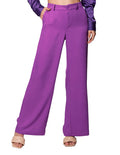 Pantalones Para Mujer Formal Amplio Tipo Gabardina Wide Leg Tiro Alto W31113 Morado