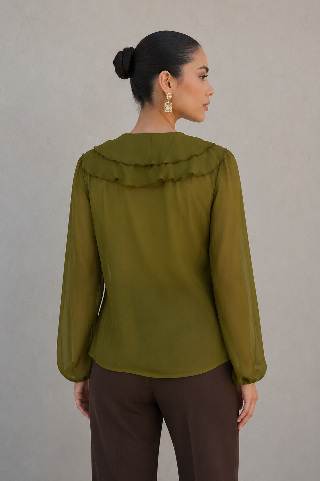 Blusas Para Mujer Chiffon Con Olanes N63101 Verde