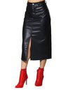 Faldas Para Mujer Bobois Moda Casuales Vaquera Midi Larga De Piel Vegana De Tiro Alto Con Abertura Frontal X33106 Negro