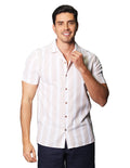 Camisas Para Hombre Bobois Moda Casuales De Manga Corta Estampada De Cuello Abierto Con Textura Relaxed Fit B41366 Kaki