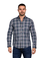 Camisas Para Hombre Manga Larga Cuadros B51123 Marino