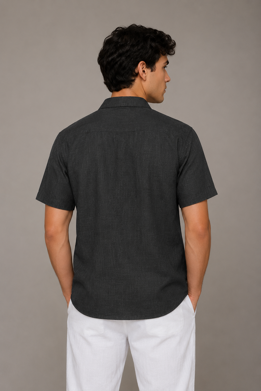 Camisas Para Hombre Manga Corta Albatros Tipo Lino Semi Recta B61561 Negro