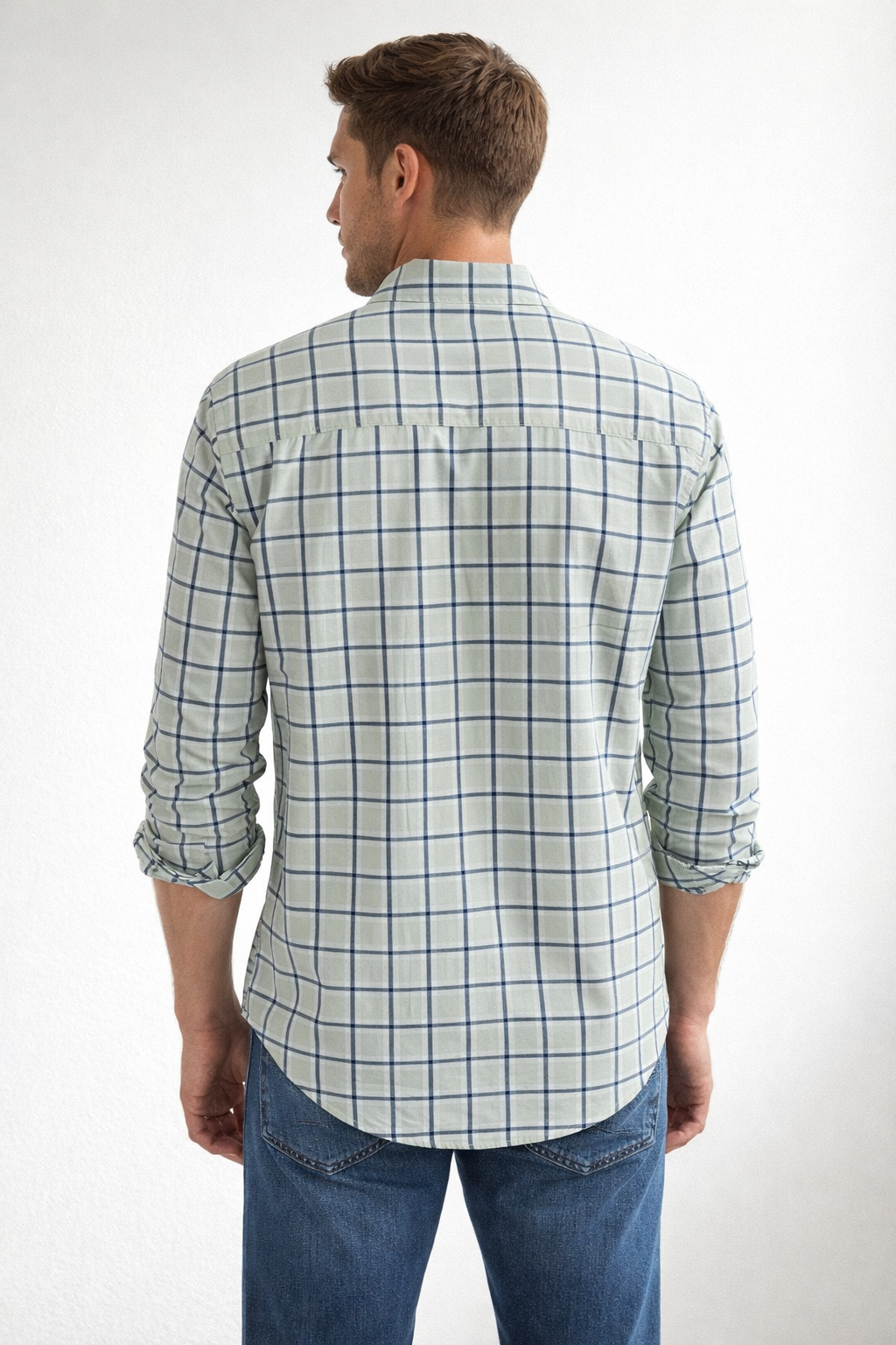 Camisas Para Hombre De Algodón Estampado Cuadros B61104 Verde