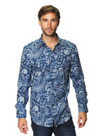 Camisas Para Hombre Manga Larga Estampado Paisley B45511 Azul