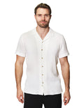 Camisas Para Hombre Corrugada De Manga Corta De Cuello Abierto Relaxed Fit B41377 Blanco