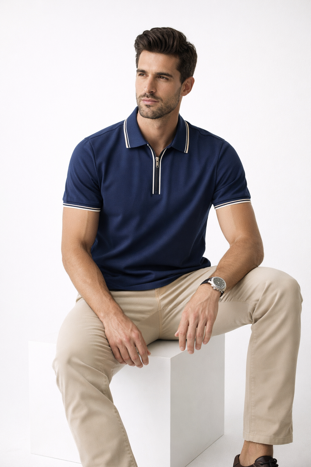 Playera Polo para Hombre Casual con Cierre Stretch Antiarrugas A61415 Marino