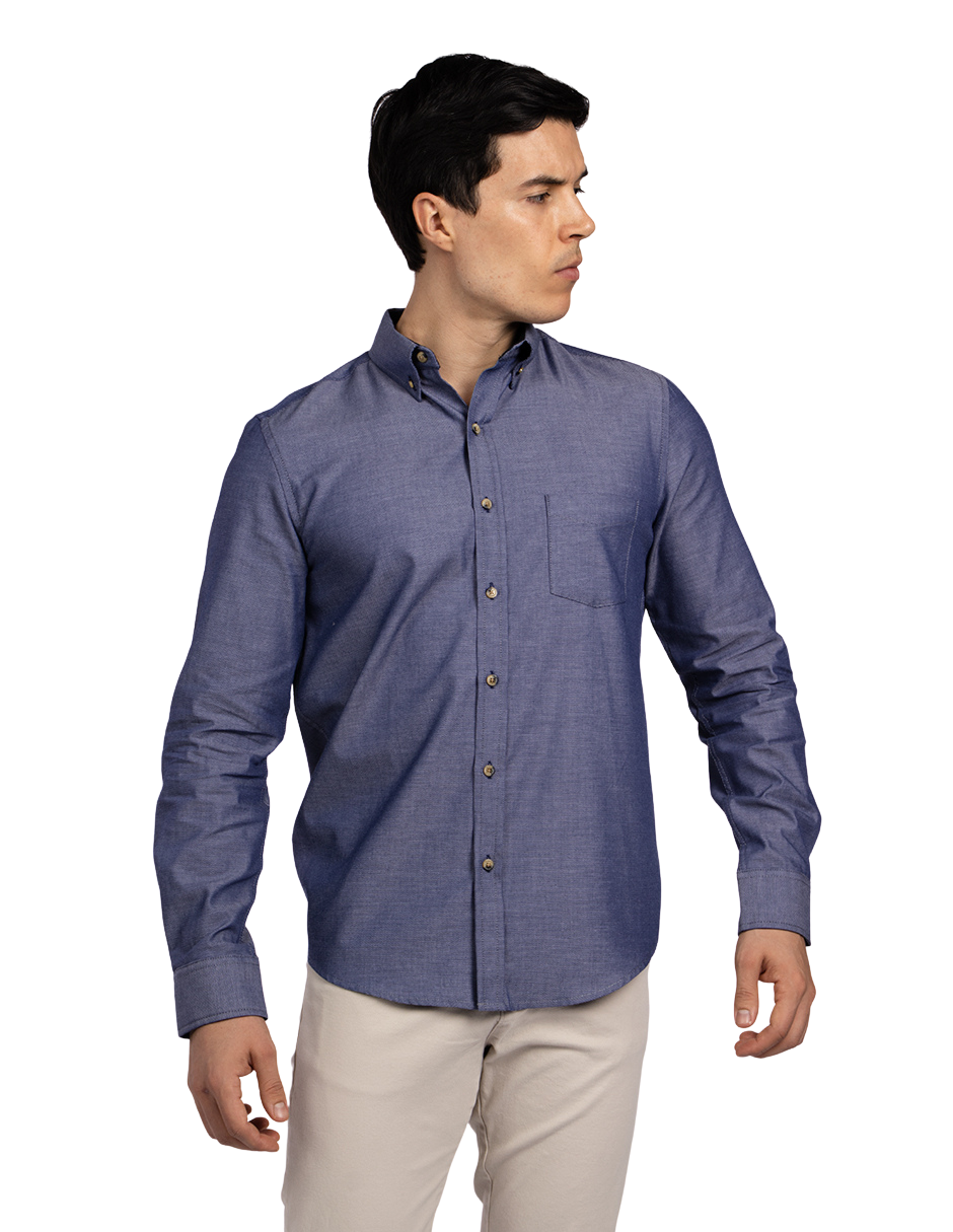Camisas Para Hombre Manga Larga Essential B51101 Marino
